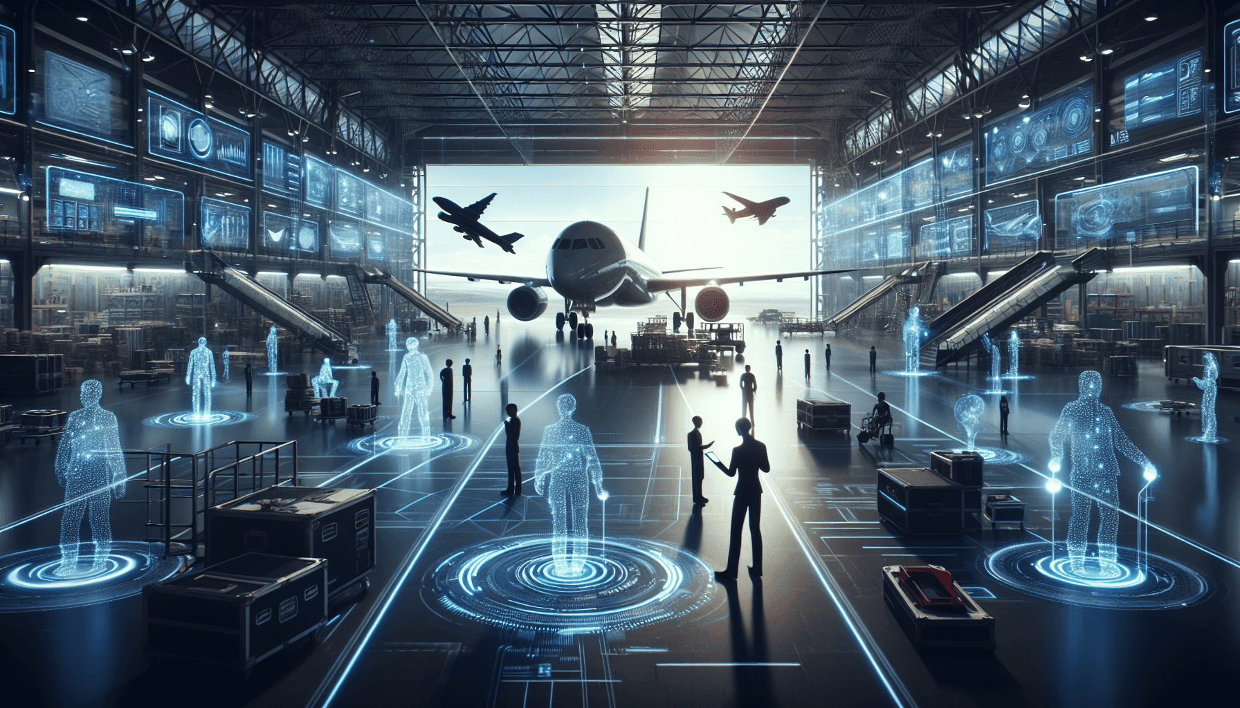 Escena de hangar futurista